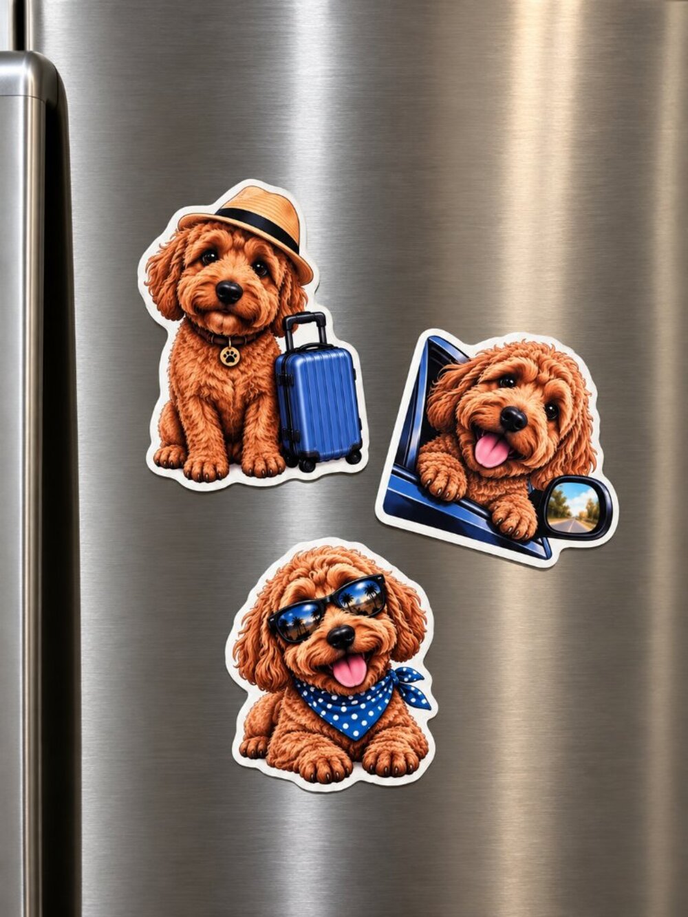 3 Goldendoodle Doodle Travel Fridge Magnets Paws on Vacation Dog Gift Set